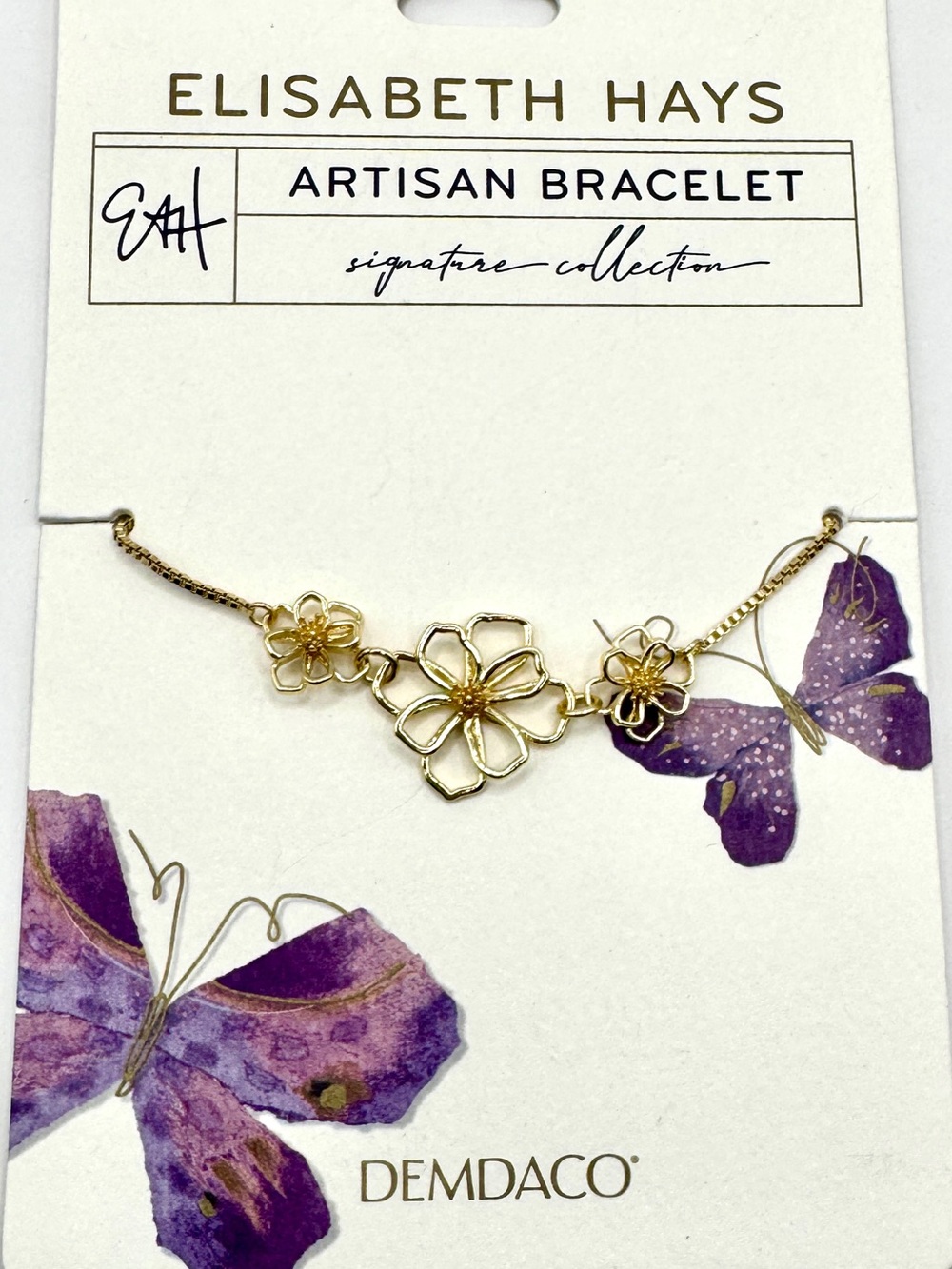 NWT Elisabeth Hays DEMDACO 14K Gold Dipped Open Wire Flower Artisan Bracelet